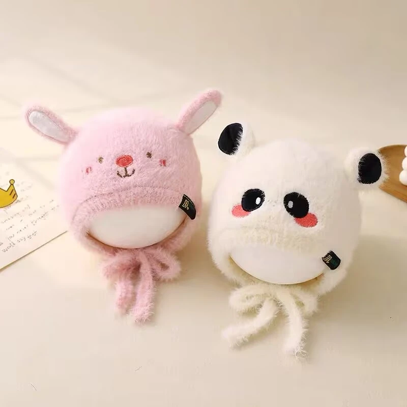 婴幼儿帽子秋冬季保暖防风针织毛绒帽可爱超萌出游加厚宝宝护耳帽