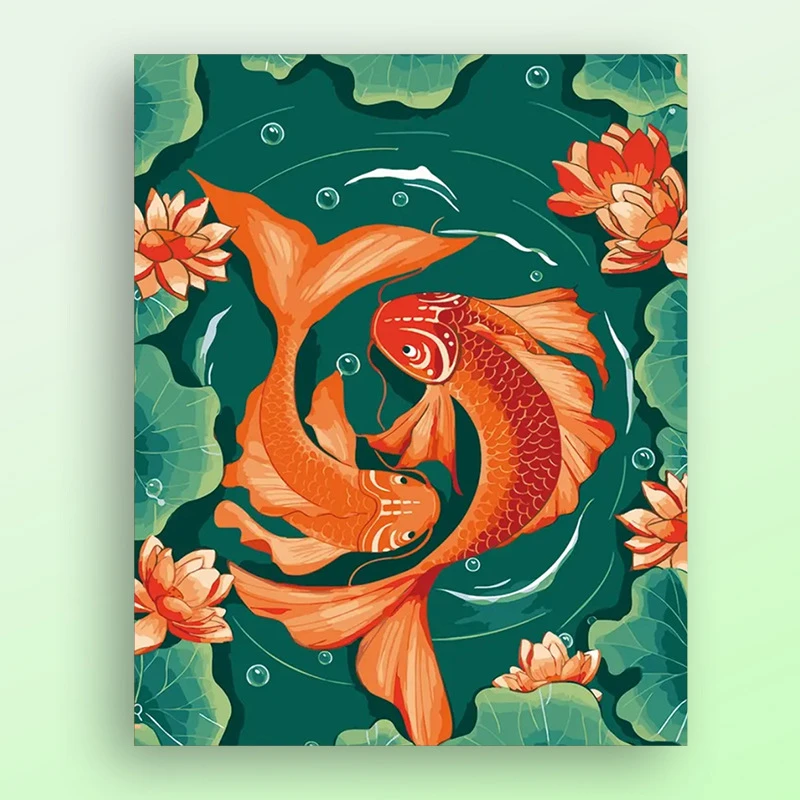 （DB)画下锦鲤 diy数字油画手工填色填充新年年年有余丙烯画