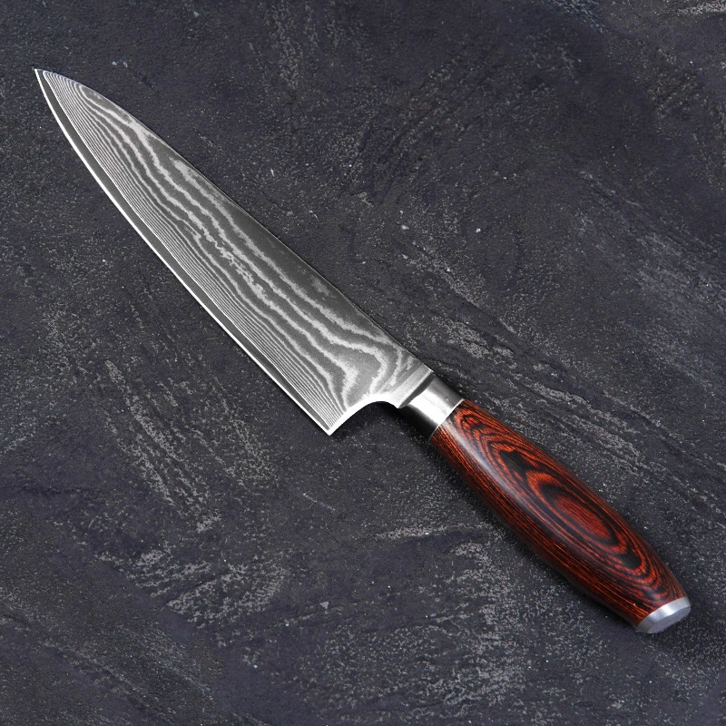 《影旗舰》彩木手柄流沙纹主厨牛10CR钢芯61HRC水果刀