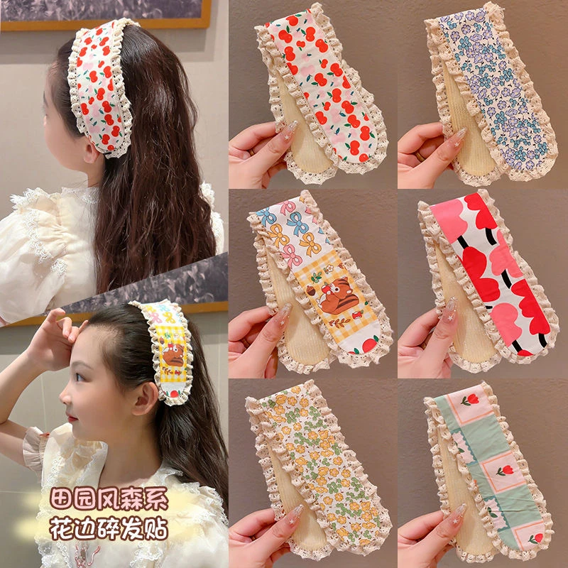 森系小碎花针织刘海贴碎发贴整理神器2024新款魔术贴束发带发箍
