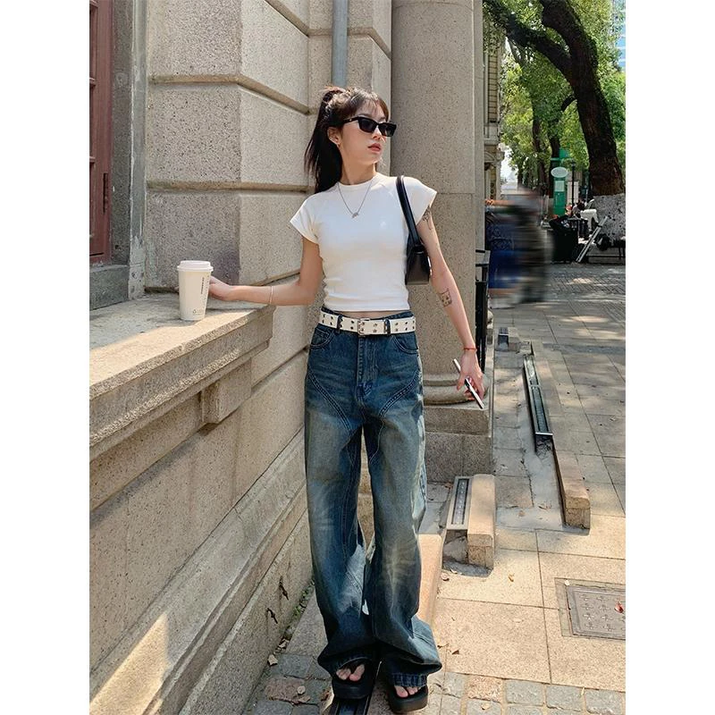 6644白色圆领短袖t恤女夏装2024夏季新款女士小衫设计感短款上衣