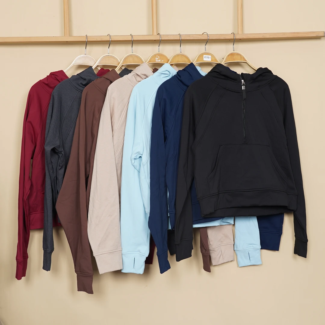 款号M103 加薄绒连帽运动卫衣长袖连帽吸湿健身瑜伽训练跑步上衣