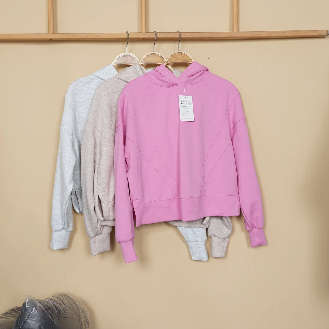 运动卫衣女长袖连帽套头衫及腰宽松弹力健身跑步运动上衣款号C418