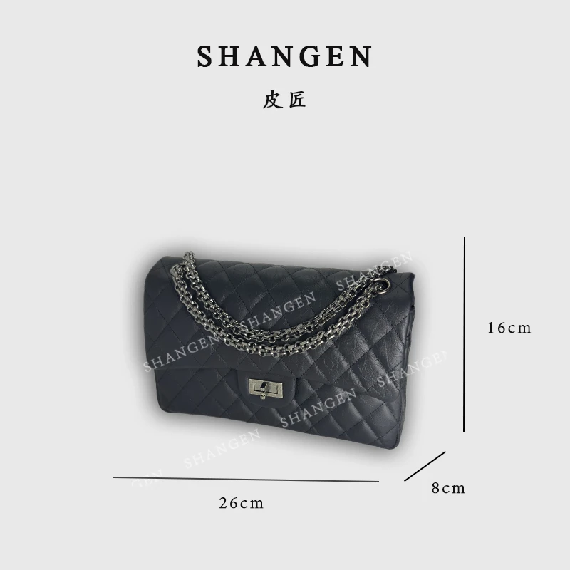 【尚恩CC】SLBL-BW014-黑色-全牛皮 小香女士新款单肩菱格斜挎包