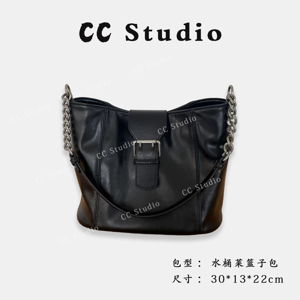 【尚恩CC】SK-82665-黑色-简约百搭女士新款单肩水桶菜篮子包