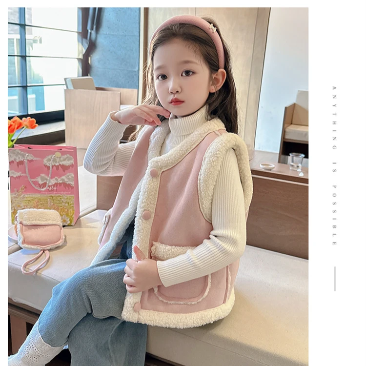女童秋冬马甲新款儿童洋气加绒加厚外穿皮毛一体坎肩宝宝冬装背心
