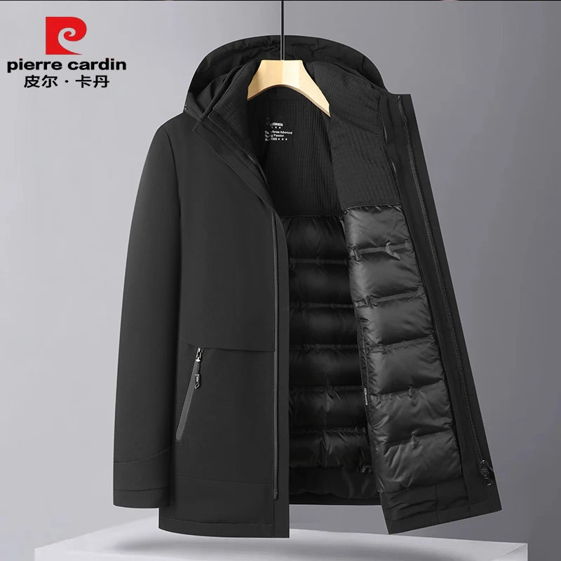 皮尔卡丹鹅绒男冬新款可脱卸保暖商务休闲连帽加厚宽松羽绒服