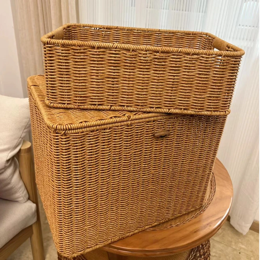 手工编织收纳框家用创意简约收纳筐方形40*30*30cm送33*23*11cm