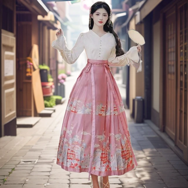 2024新款爆款女款上衣小个子高端套装国风汉服正版粉色高档马面裙