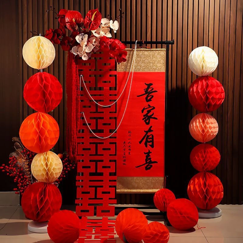 订婚布置中式结婚吾家有喜简约卷轴挂件客厅尺寸挂画拍照道具跨境