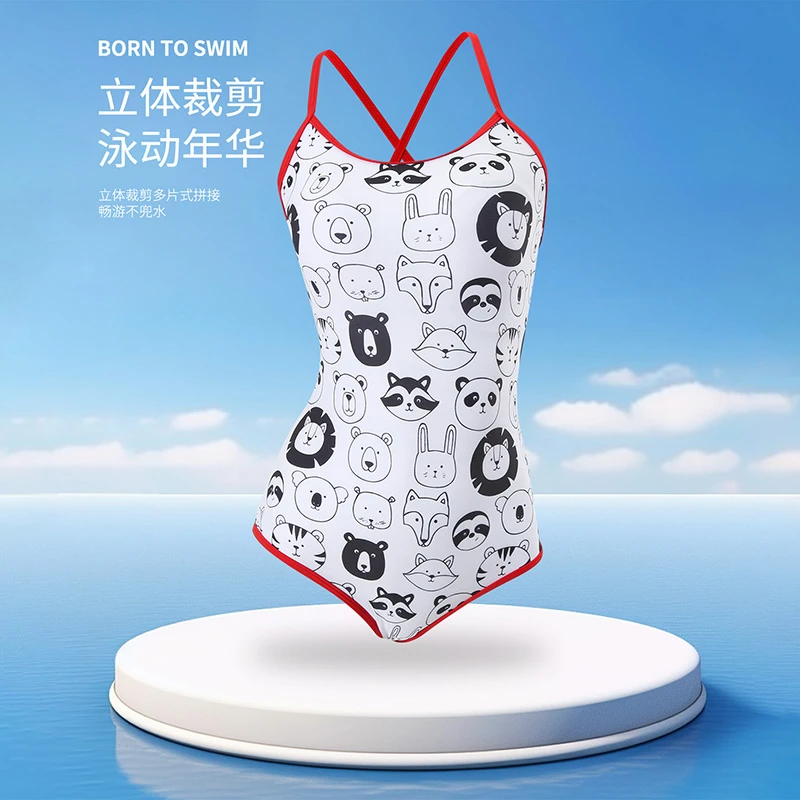 卡通时尚简约固定杯垫时尚显瘦大包臀低开叉竞速游泳衣