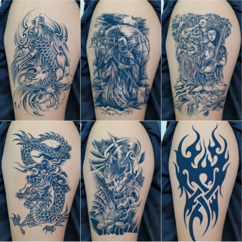 草本纹身贴鲤鱼防水持久逼真半臂花臂男女手腕高级感手臂半久刺青