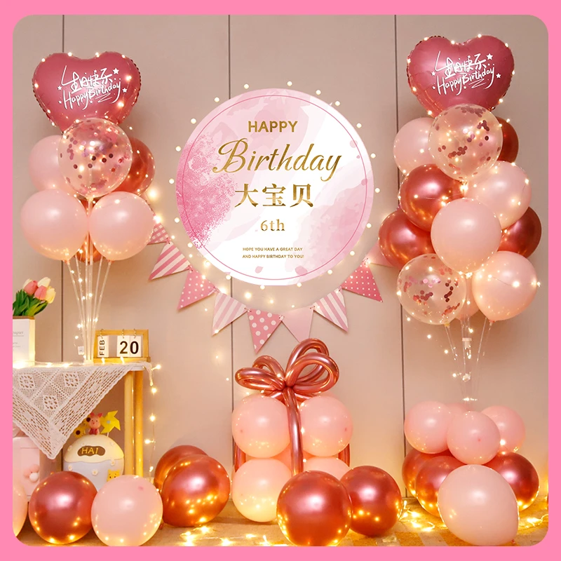女孩生日快乐派对装饰场景气球布置海报定制背景墙氛围感道具成人