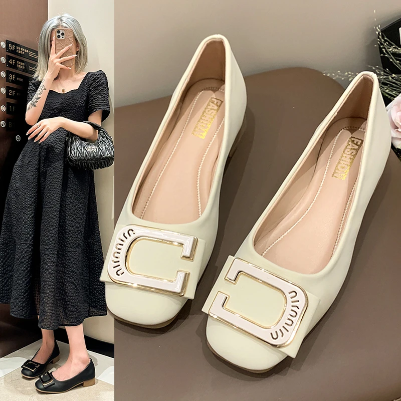 方头百搭浅口软底低跟气质豆豆单鞋顾茜茜芒果头女鞋