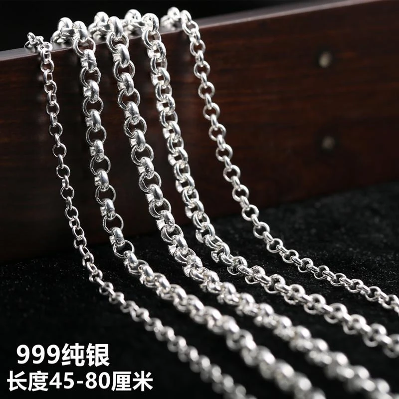 链子925银 925纯银项链女长款毛衣链O形配链时尚圆圈情侣链子百搭