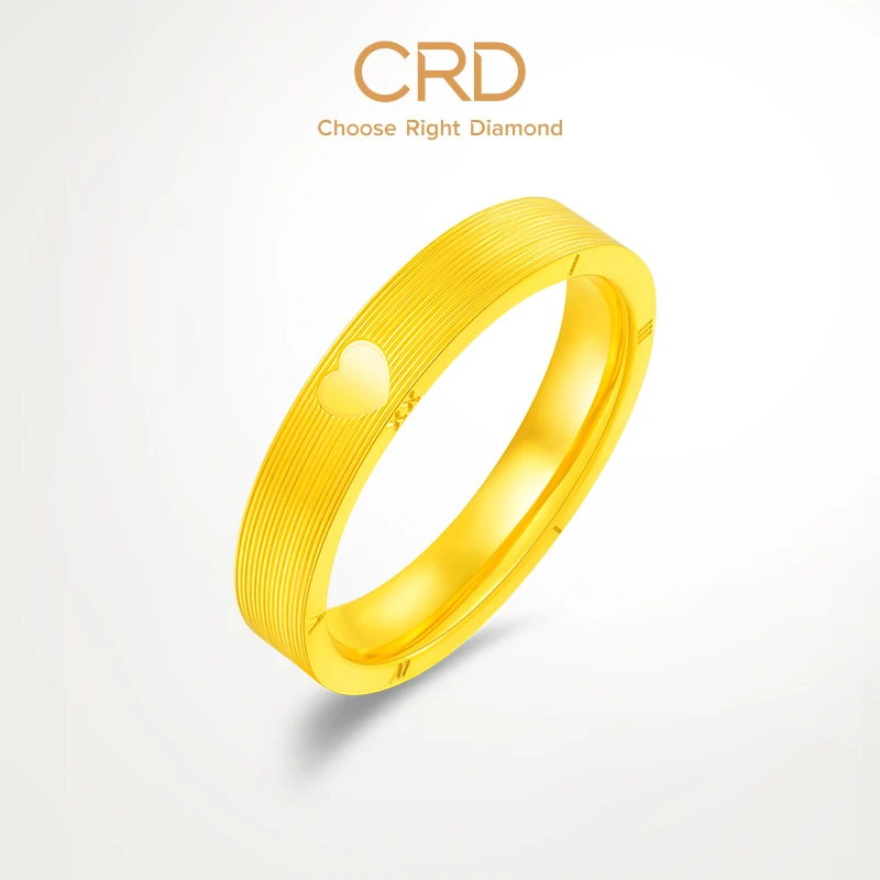 CRD克徕帝黄金戒指爱心拉丝足金999指环实心婚戒男女情侣戒三金