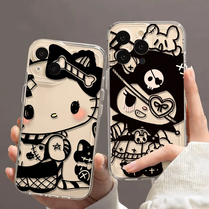 高级黑色凯蒂苹果华为vivo小米oppo情侣手机壳iphone13/14透明套