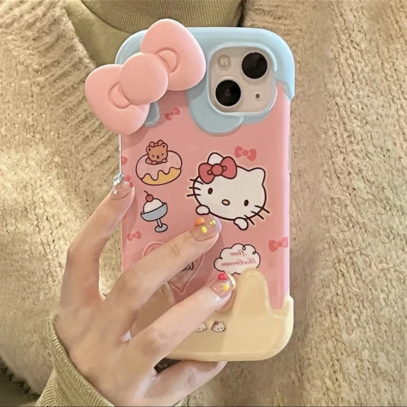JIANGZI雪糕kt猫蝴蝶结适用苹果14promax手机壳iphone13/12/11套x