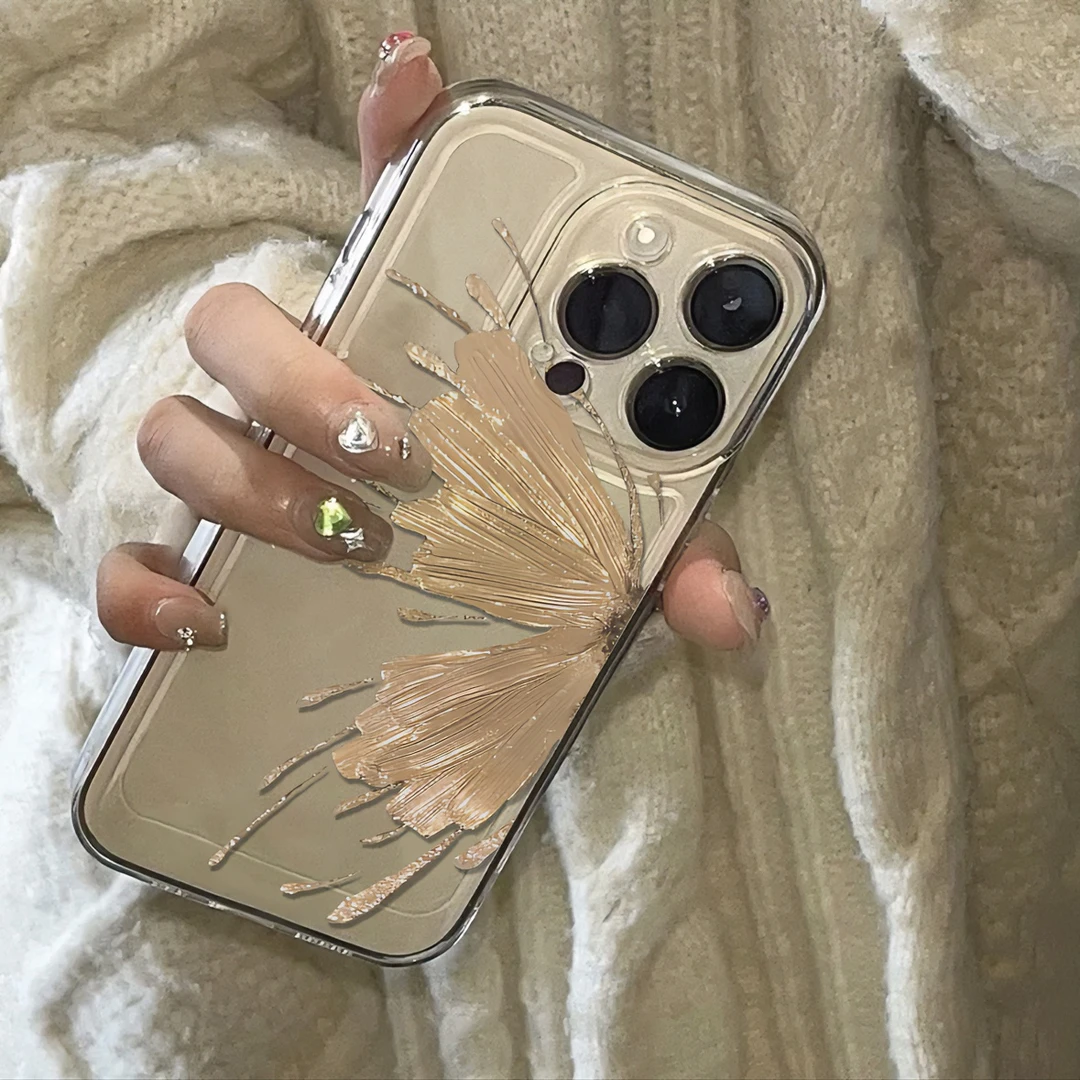 仙朵高级金蝴蝶苹果14promax手机壳iPhone15/13/12透明11女软套
