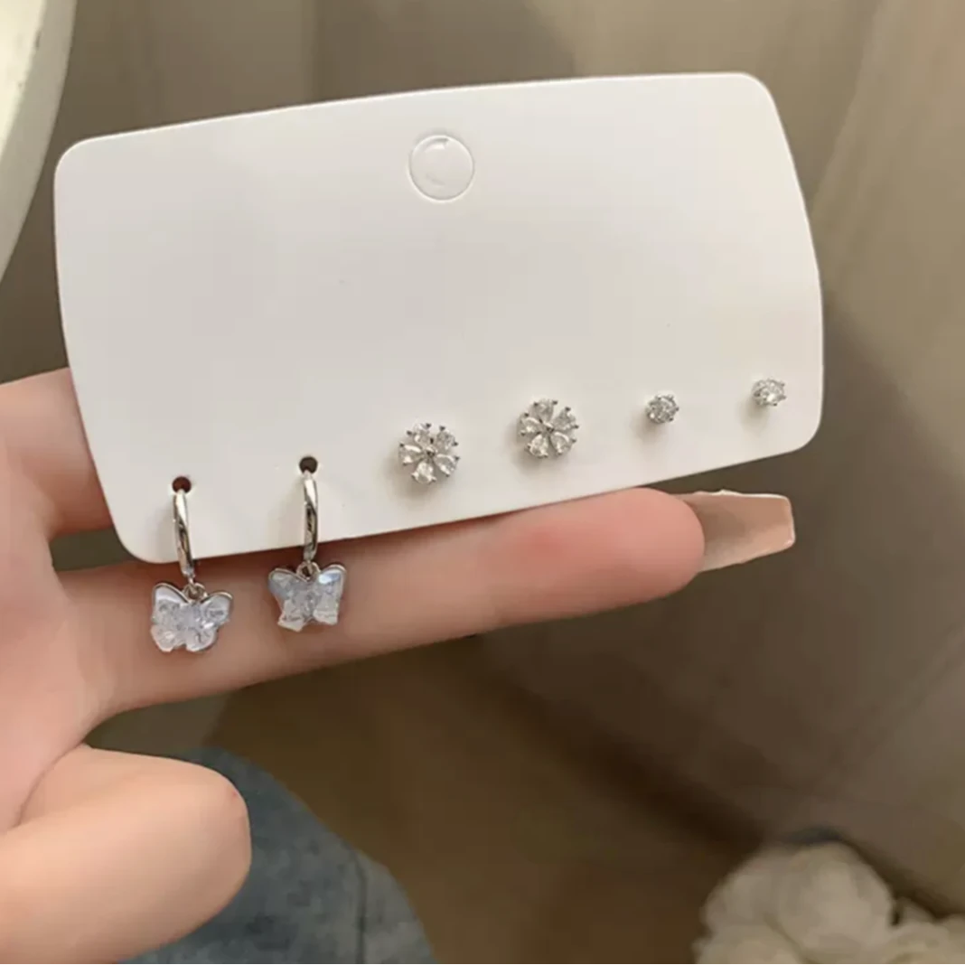 铜合金耳饰 简约气质六件套渐变耳圈叠戴小巧花卉百搭耳饰E2372