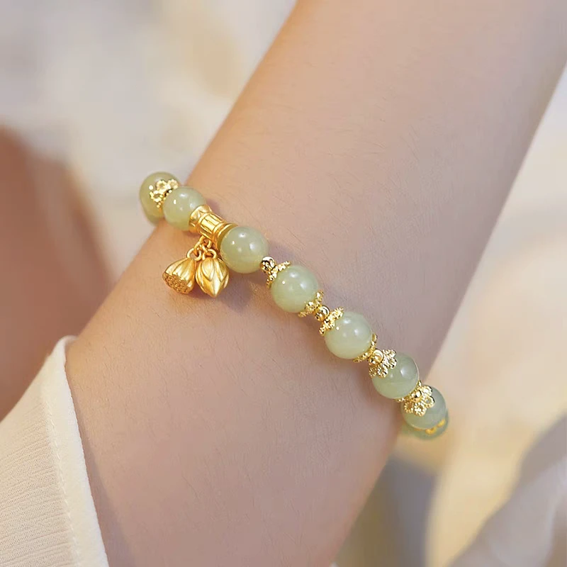 铜合金玻璃手链 A新中式莲蓬弹力绳串珠手链气质小众手饰品E342