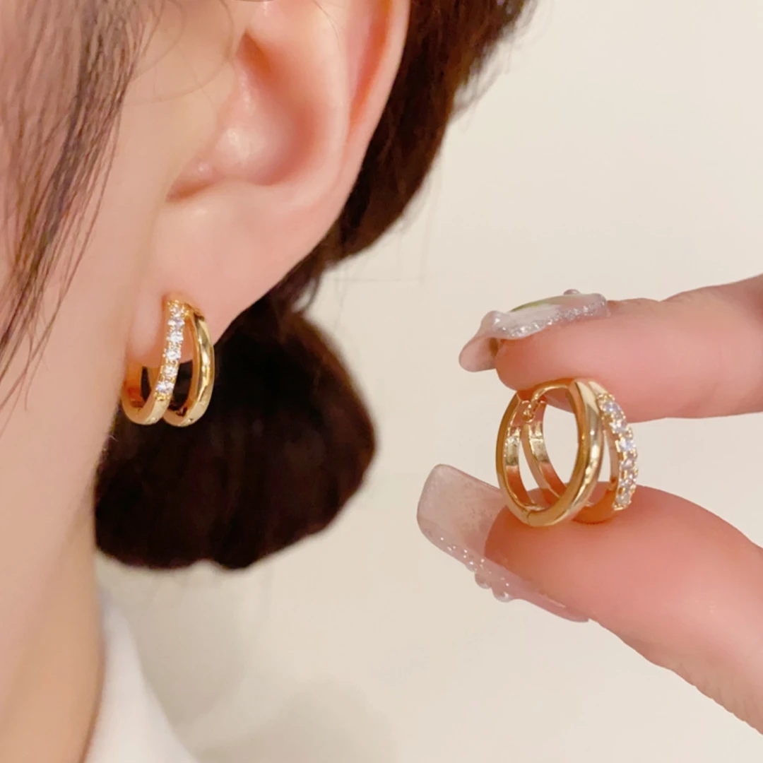 铜合金耳饰 A轻奢耳圈复古耳扣百搭气质通勤简约时尚耳饰E754