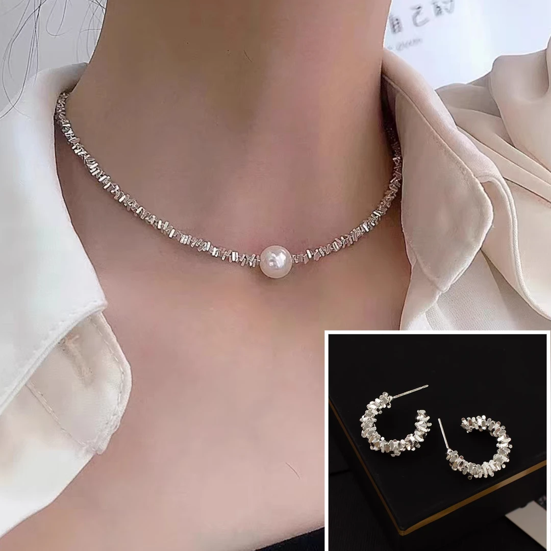 铜合金耳饰 S气质小众高级设计感简约百搭个性耳钉项链套装E750