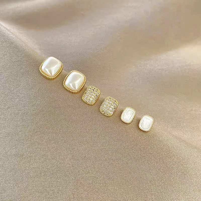 铜合金耳饰 A几何小巧六件套耳钉百搭叠戴时尚复古通勤耳饰E225