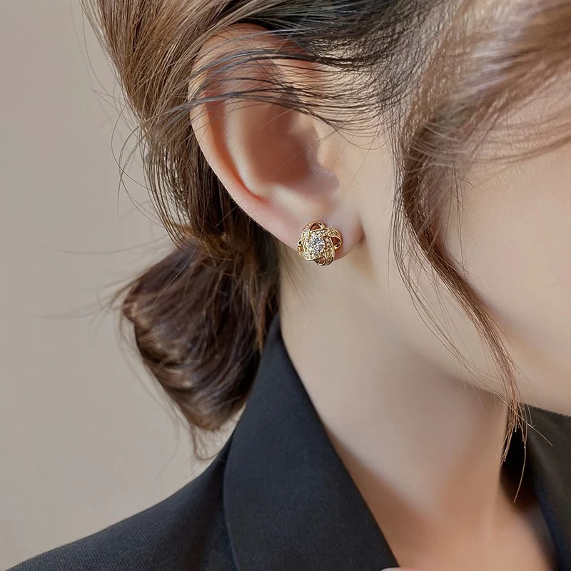 铜合金耳饰 A编织几何耳钉高级感耳环小众设计感时尚百搭耳饰E513