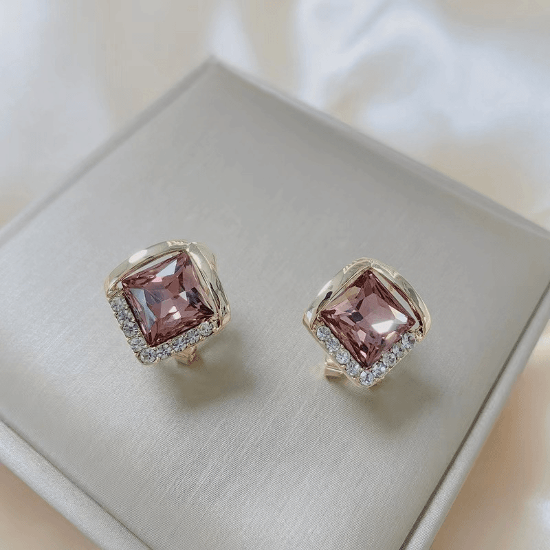 铜合金耳饰 几何气质紫色耳钉扣时尚复古高级感优雅小众耳饰E1216