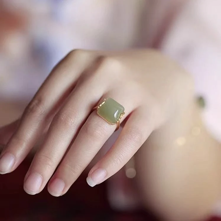 铜合金戒指 国风新中式戒指绿色如意复古简约优雅气质指环E2028