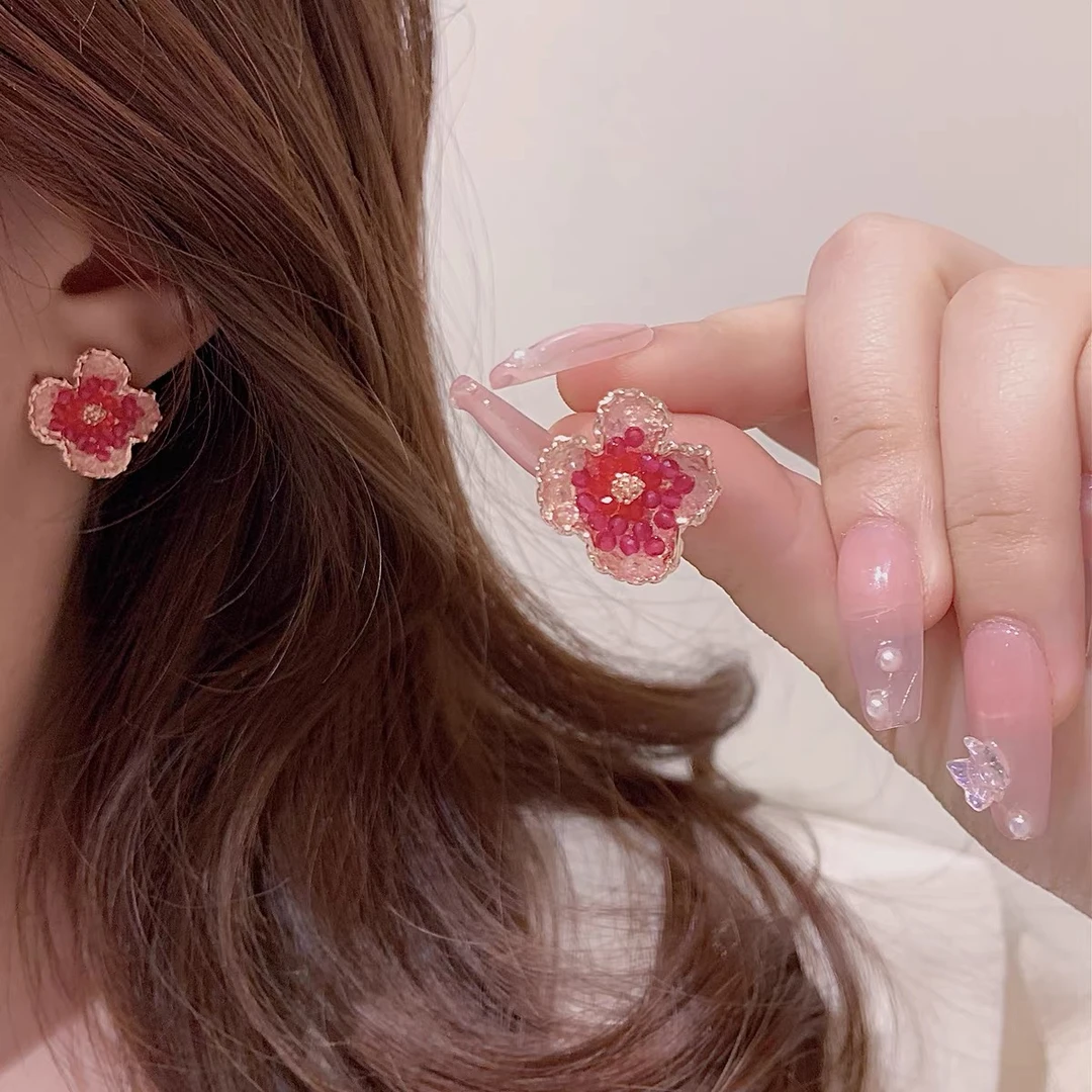 铜合金耳饰 C时尚优雅经典感渐变色樱花耳钉甜美气质花朵耳饰E037