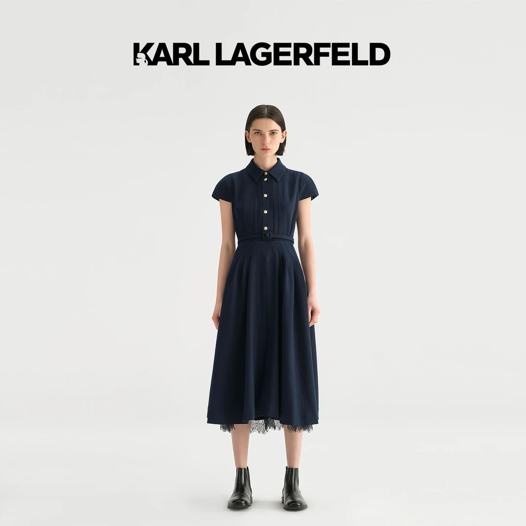 KARL LAGERFELD卡尔拉格斐新款衬衫领连衣裙老佛爷E41W13A6
