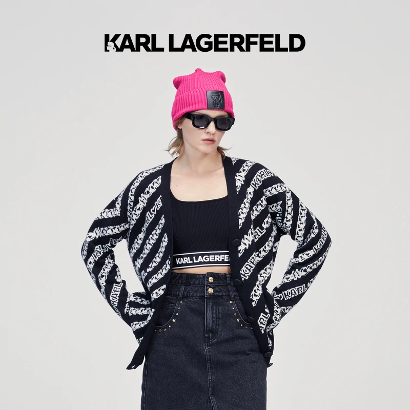KARL LAGERFELD卡尔拉格斐秋冬新款羊毛LOGO提花开衫226L2087