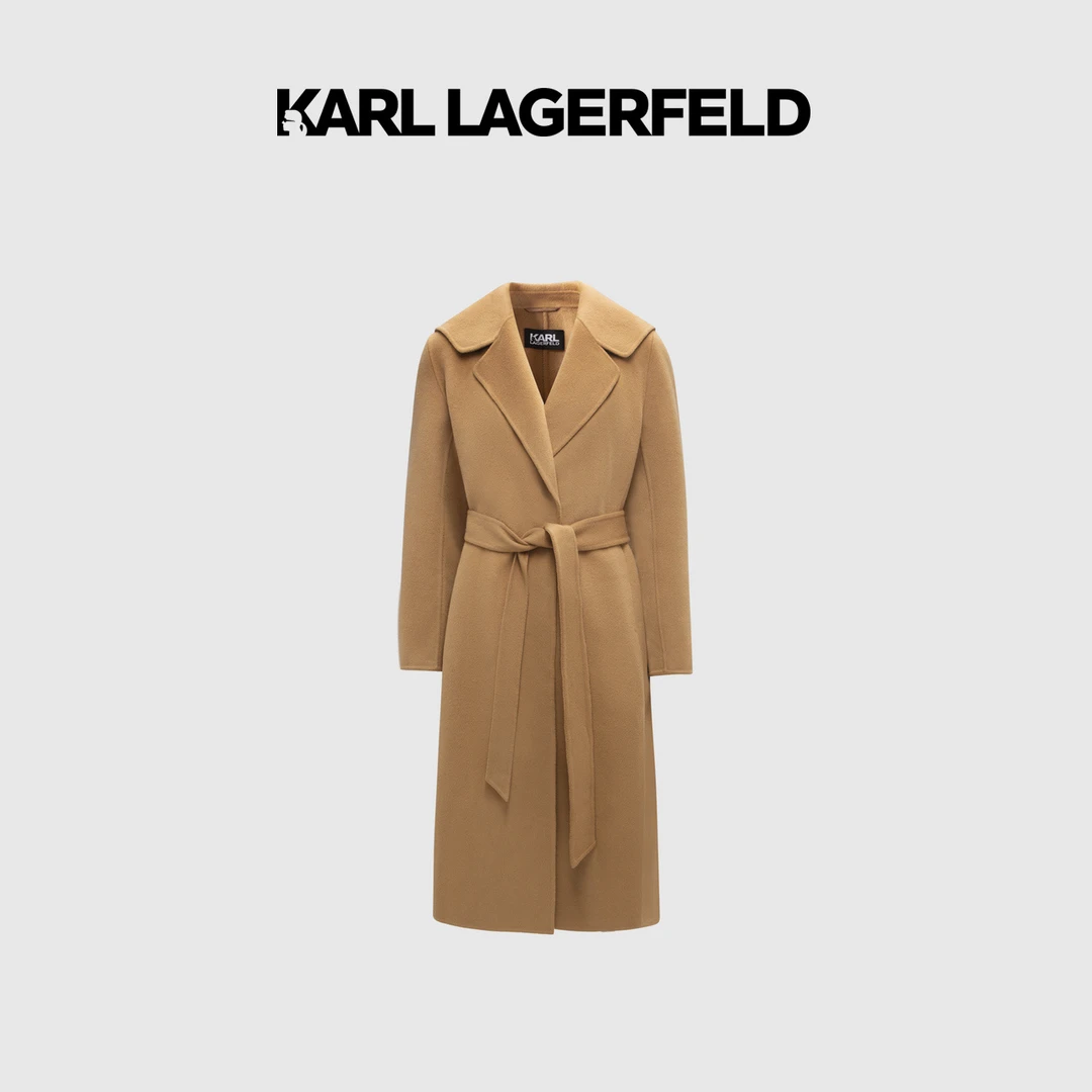 KARL LAGERFELD卡尔拉格斐新款系带双面呢羊毛大衣老佛爷E27L15B2