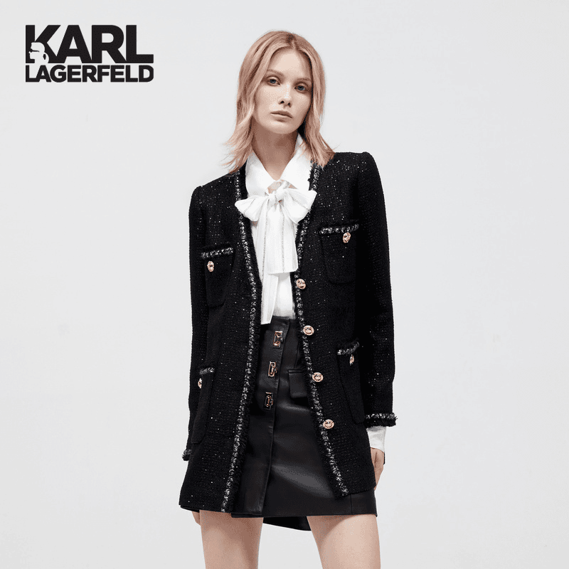 【明星同款】KARL LAGERFELD卡尔拉格斐粗花呢直筒大衣E37W1554