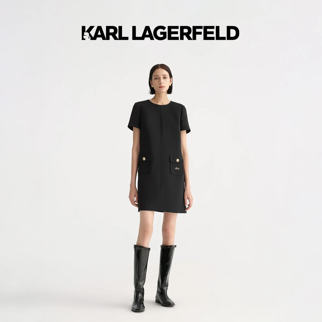 KARL LAGERFELD卡尔拉格斐新款直身双袋karl草签连衣裙E36W1339