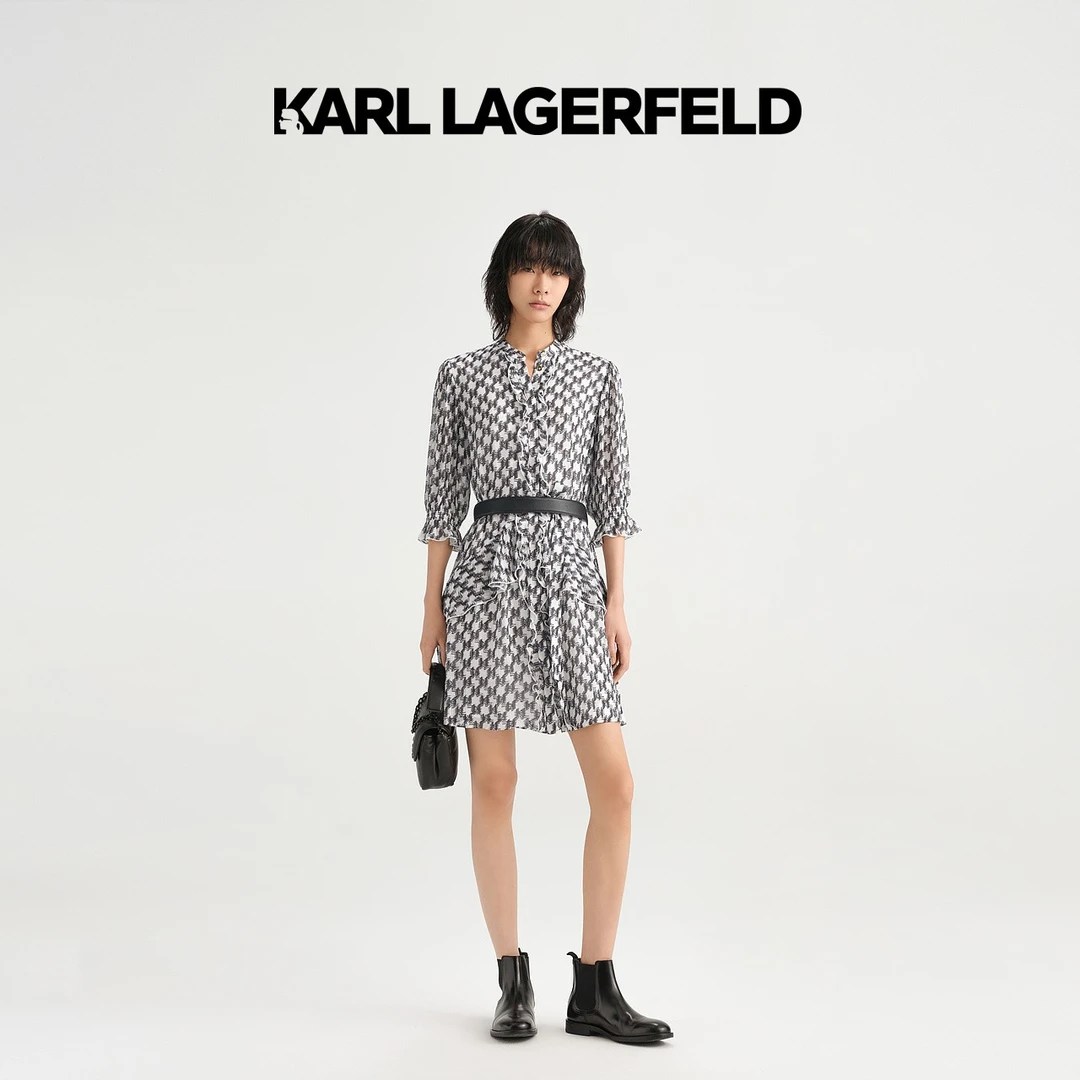 【官方】KARL LAGERFELD卡尔拉格斐夏新款短袖花雪纺连衣裙E33L1340