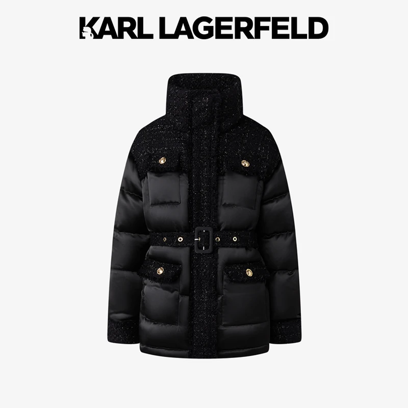 KARL LAGERFELD卡尔拉格斐新款粗花呢拼接短款羽绒服226L1573