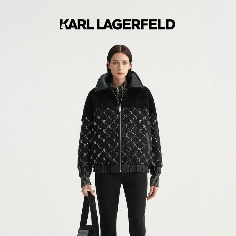 KARL LAGERFELD卡尔拉格斐秋KL菱格珠片绣花拼接外套E37W1513