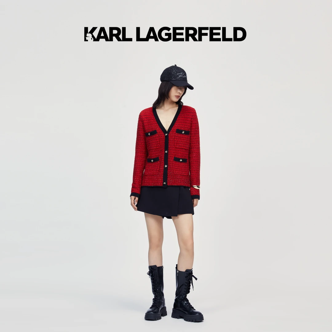 【晨粉专享价】KARL LAGERFELD22年中长款粗花呢开衫老佛爷226L2032