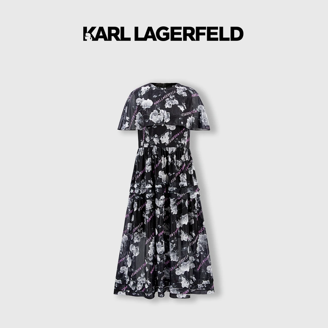 【官方】KARL LAGERFELD卡尔拉格斐夏雪纺印花连衣裙老佛爷231L1338