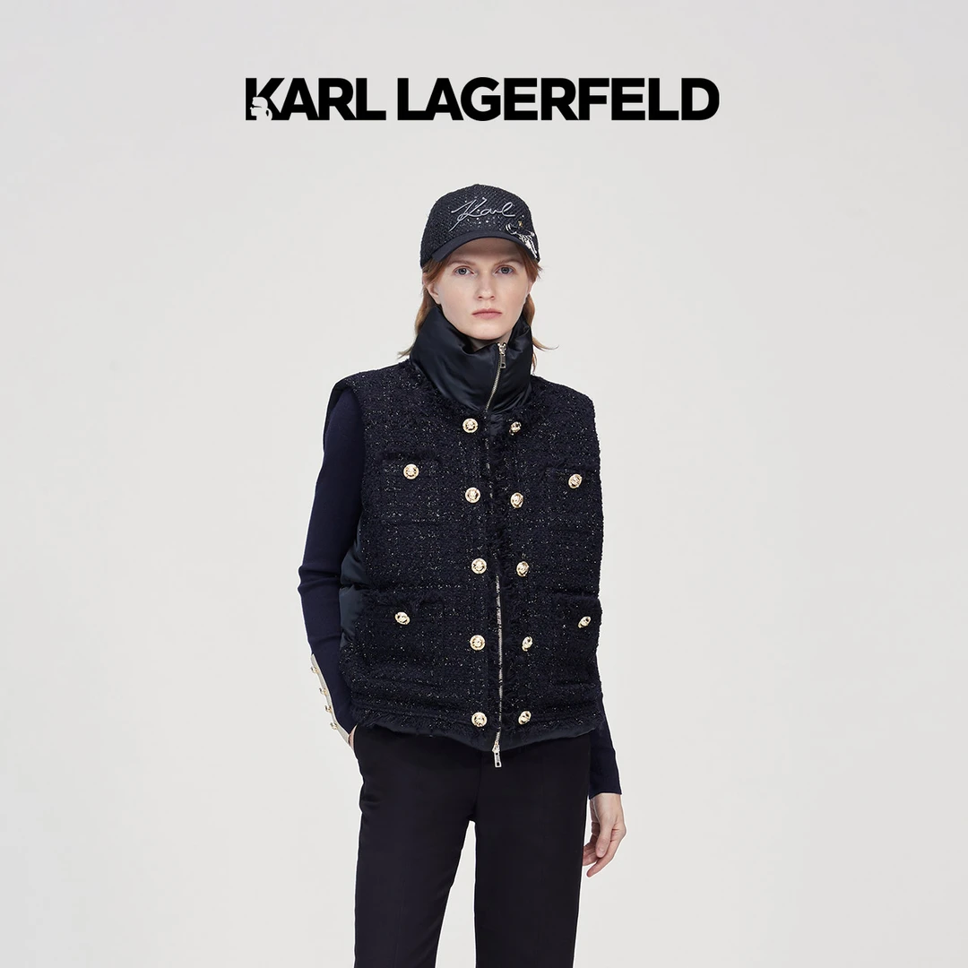 KARL LAGERFELD卡尔拉格斐秋冬新款羽绒服马甲粗花呢226L1593