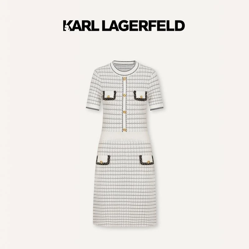 KARL LAGERFELD卡尔拉格斐24春格纹撞色边收腰针织连衣裙E41W1333