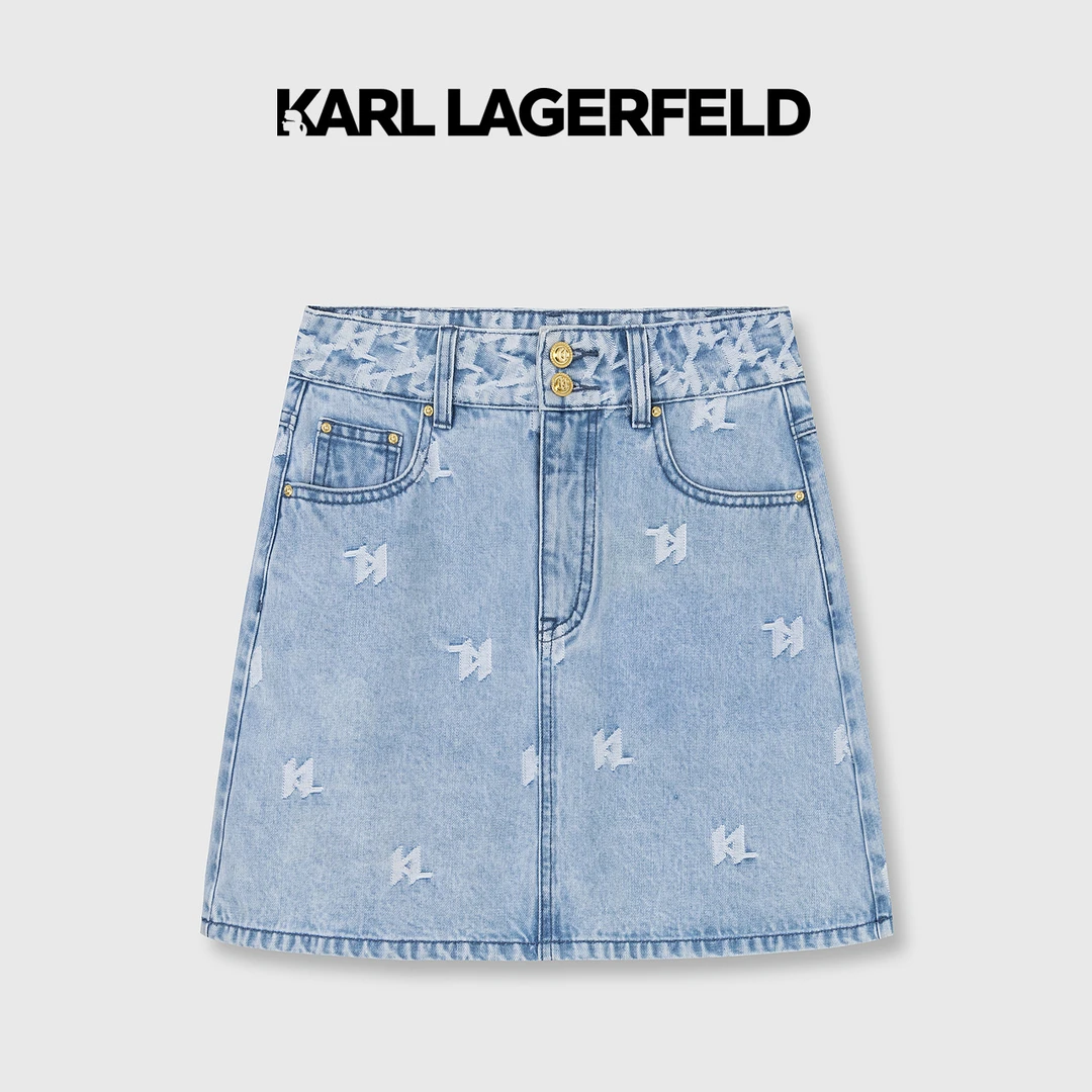 【nanaco专属】KARL LAGERFELD夏季不规则KL老花牛仔半裙E36W1202
