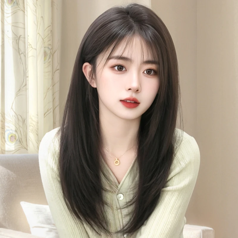 气质女长发自然全头套真发高端新款锁骨短发气质手工轻薄手织舒适