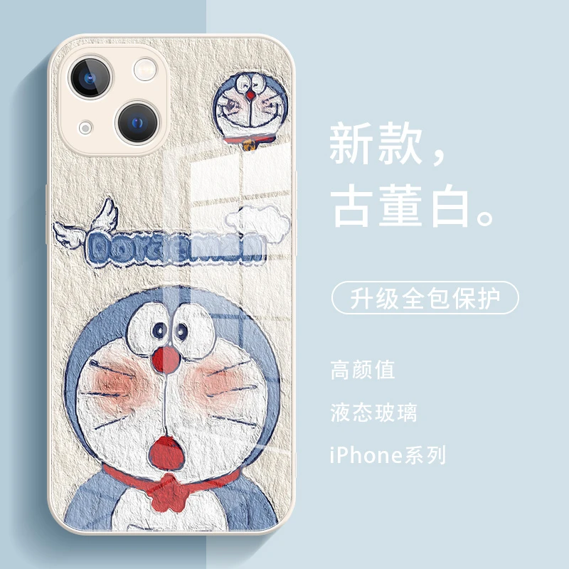 哆啦A梦适用苹果14/华为/小米13/vivo/OPPO玻璃iPhone12pro手机壳