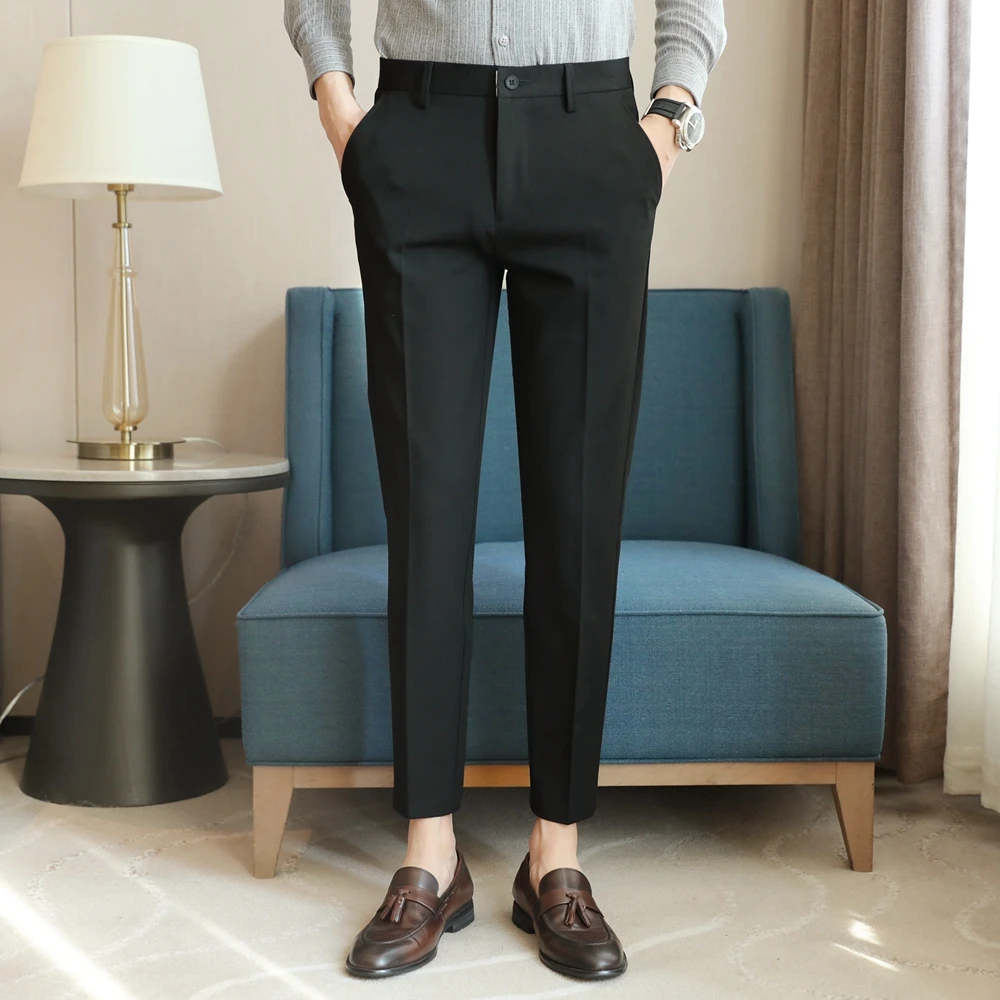 男士夏季薄款西裤商务西裤直筒小脚小西裤韩版时尚英伦风休闲裤