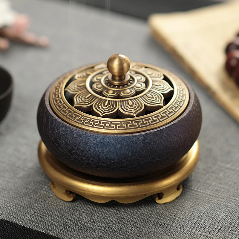 创意铜香炉家用室内香薰炉中式檀香底座茶道摆件香道打香篆用品沉