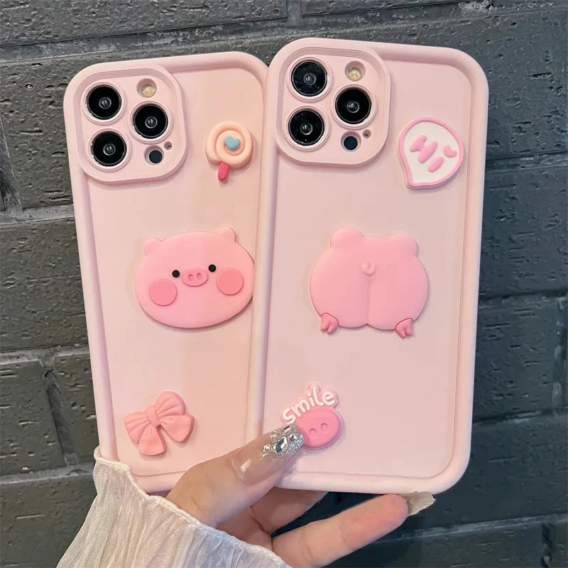粉色立体小猪适用iPhone13promax苹果15/14手机壳12少女11防摔XR